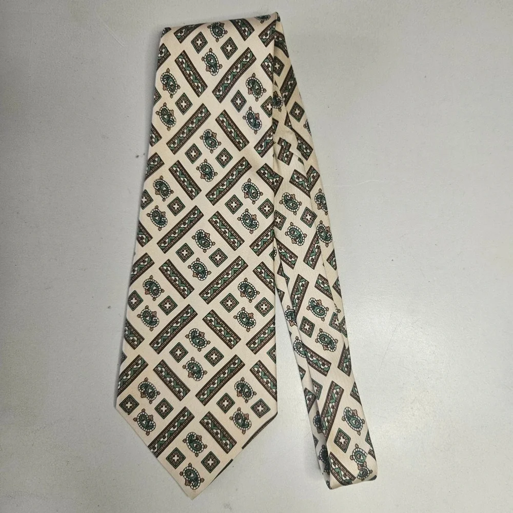 Jacques Fath Paris Mens Silk Tie Lot of 3 Vintage Paisley Geometric Chain France